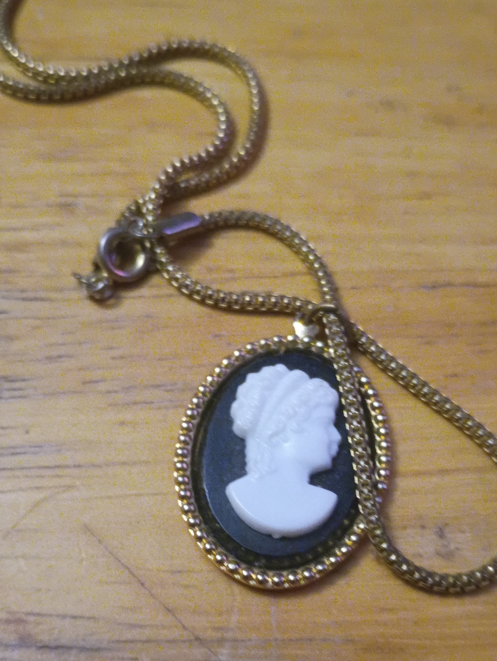 Source Unknown Gold Cameo Pendant Necklace with Black & White Profile